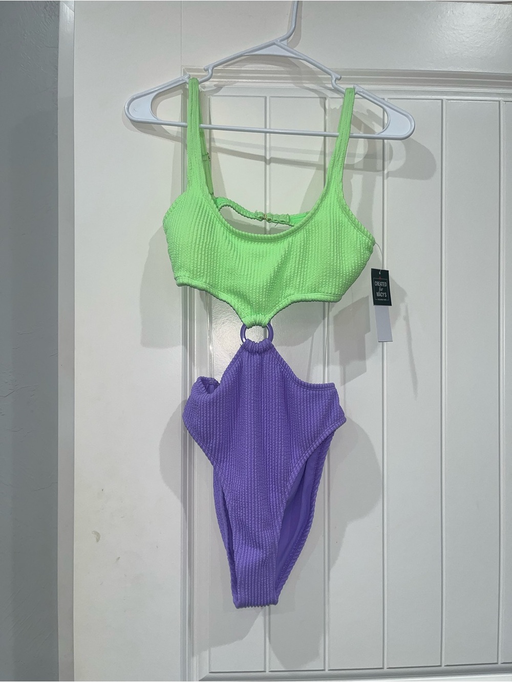 Salt + Cove Lime Green and Lavender One-Piece Cutout Swimsuit